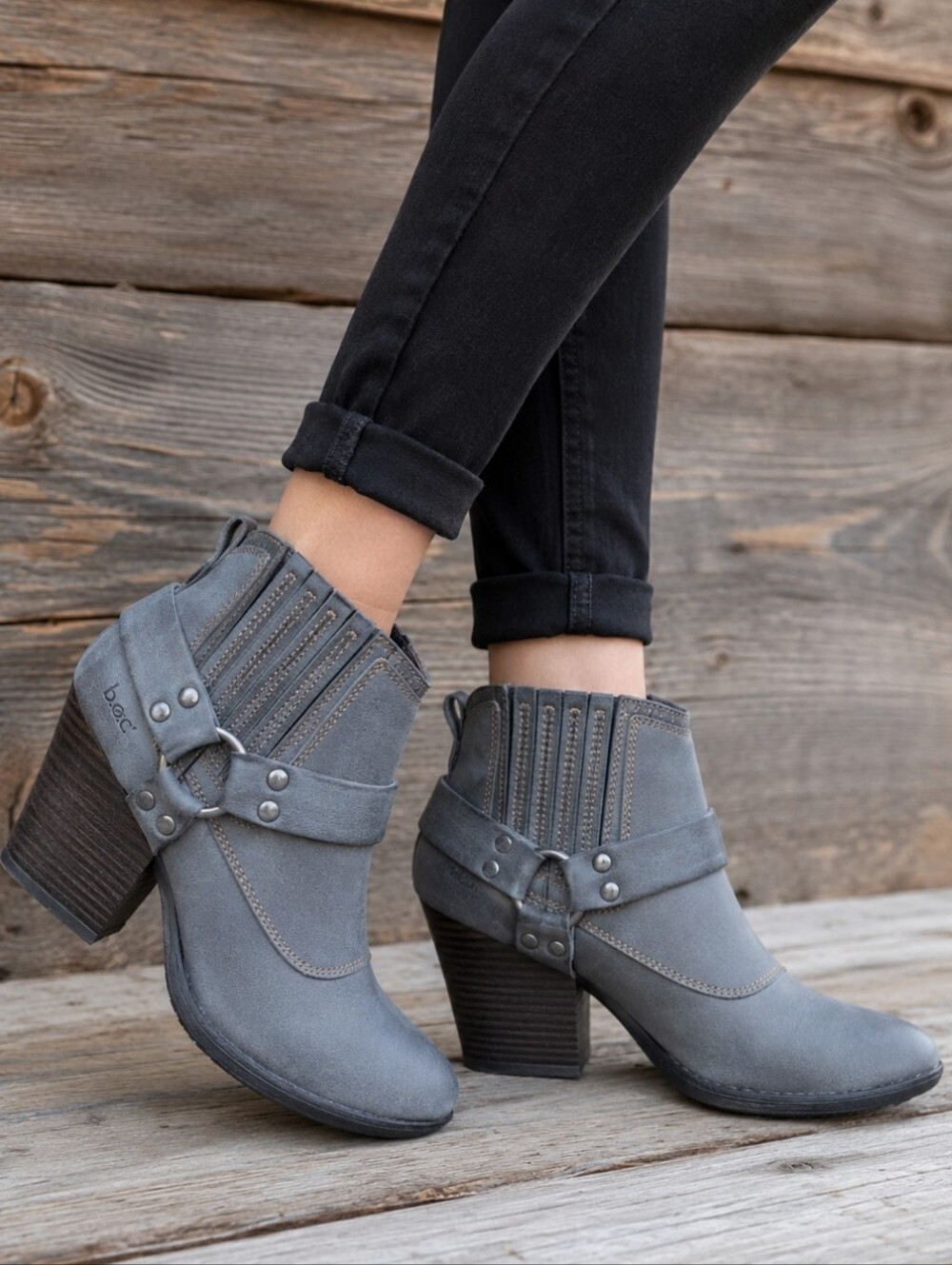 b.o.c. Sasha Western Boho Moto Ring Harness Block Heel Comfort Bootie 8M